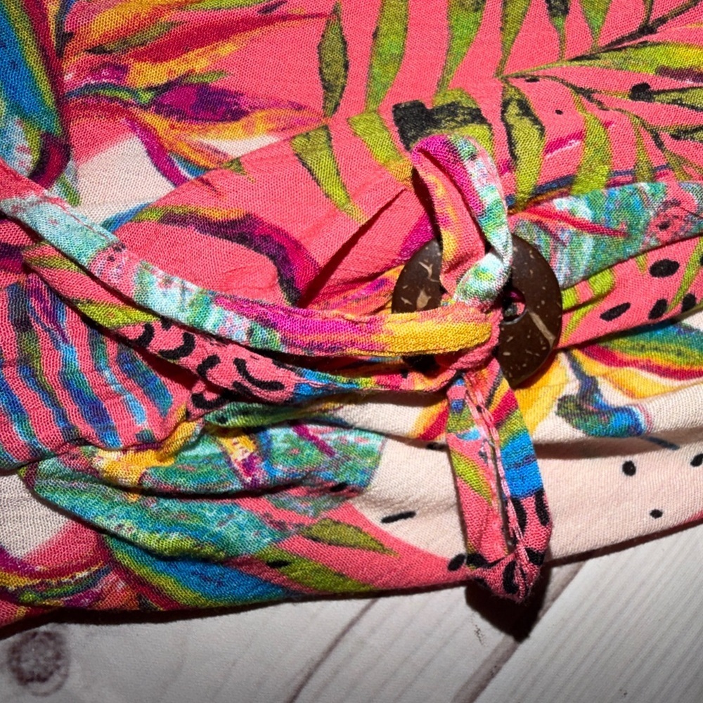 🌺 Water Lily Tropical Print Sleeveless Dress | Size Large Beach Vacation - Picture 6 of 7